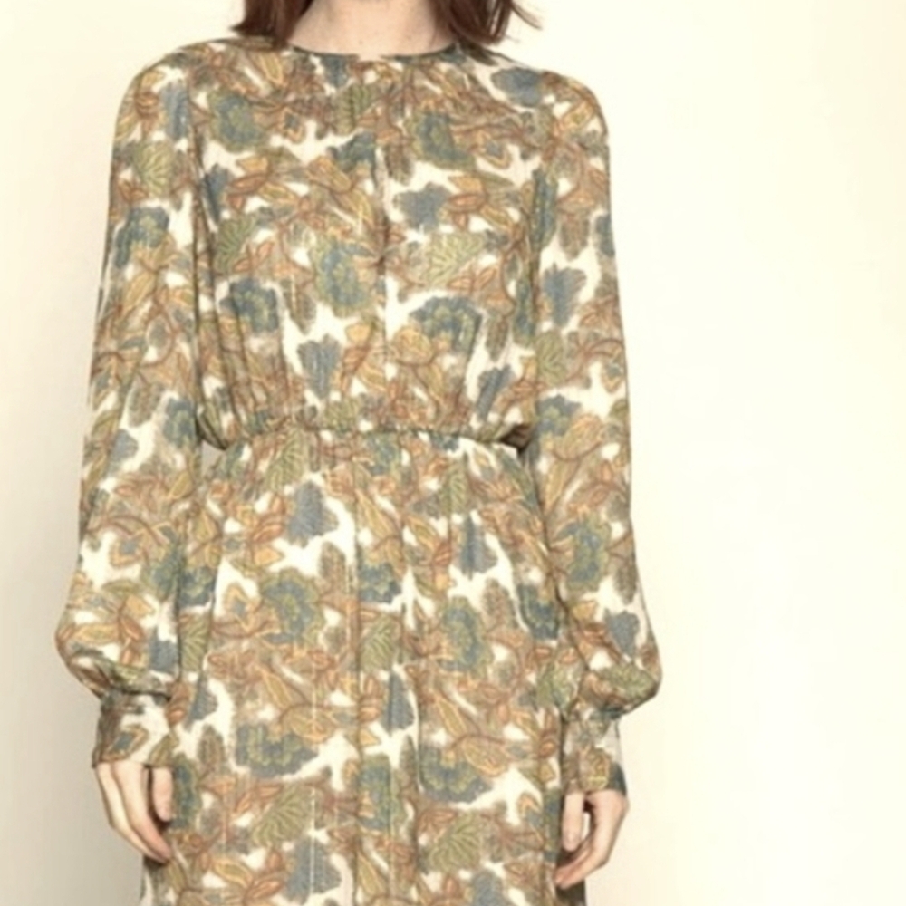Walter Baker Green Tan Bishop Sleeve Sundress